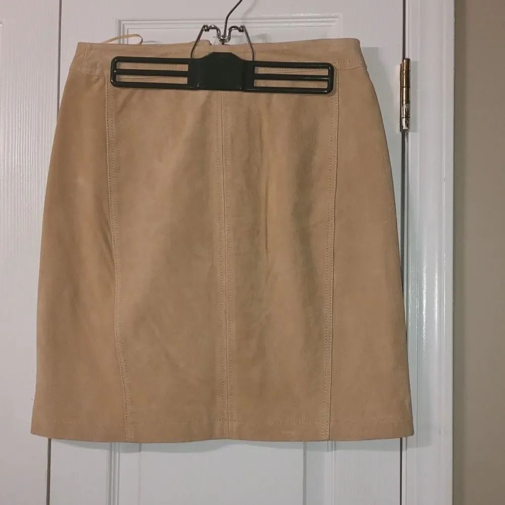 Mango MNG tan suede leather pencil  mini party  night out skirt Sz S